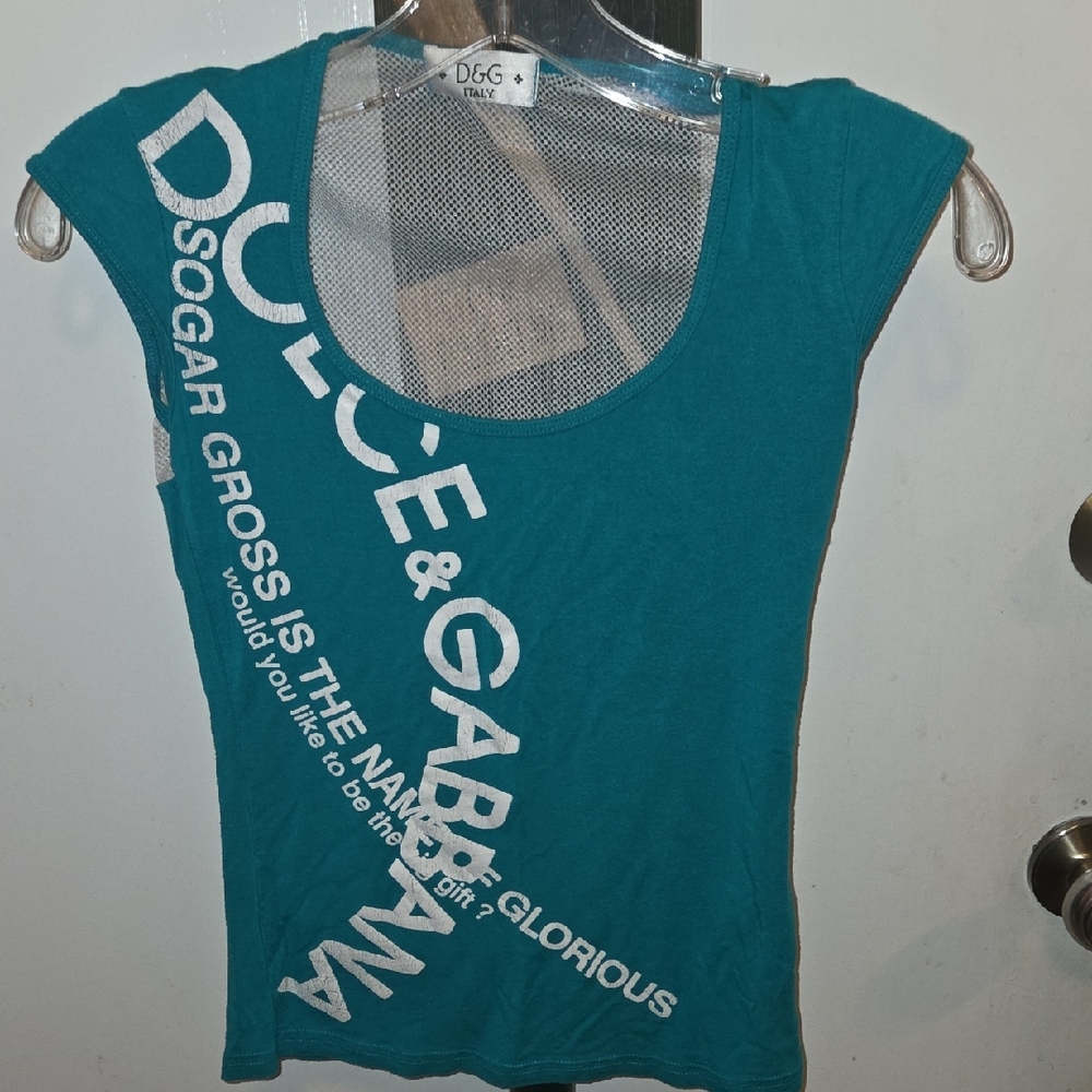 D&G Turquoise Graphic Short Sleeve Top